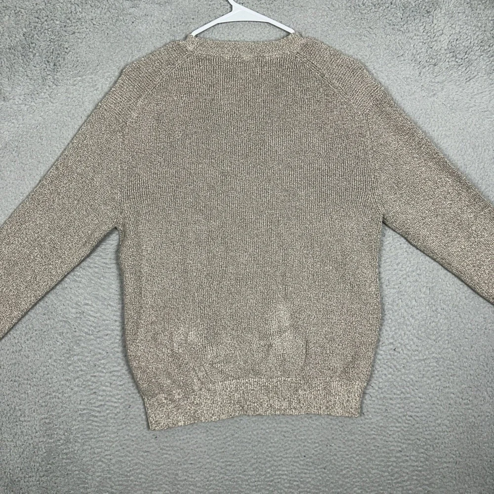 Zara Sweater Mens Large Ribbed Knit Tan White Heathered Crew Neck Pullover EUC